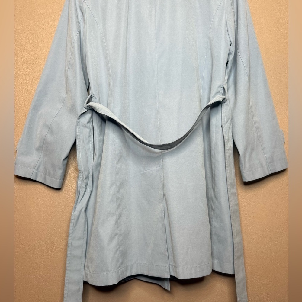 Vtg Worthington Dusty Blue Trench Coat Size Small Petite Belted Double Breasted - Picture 13 of 15